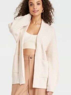 Women’s A New Day Open Front Layering Cardigan Oatmeal Size Small